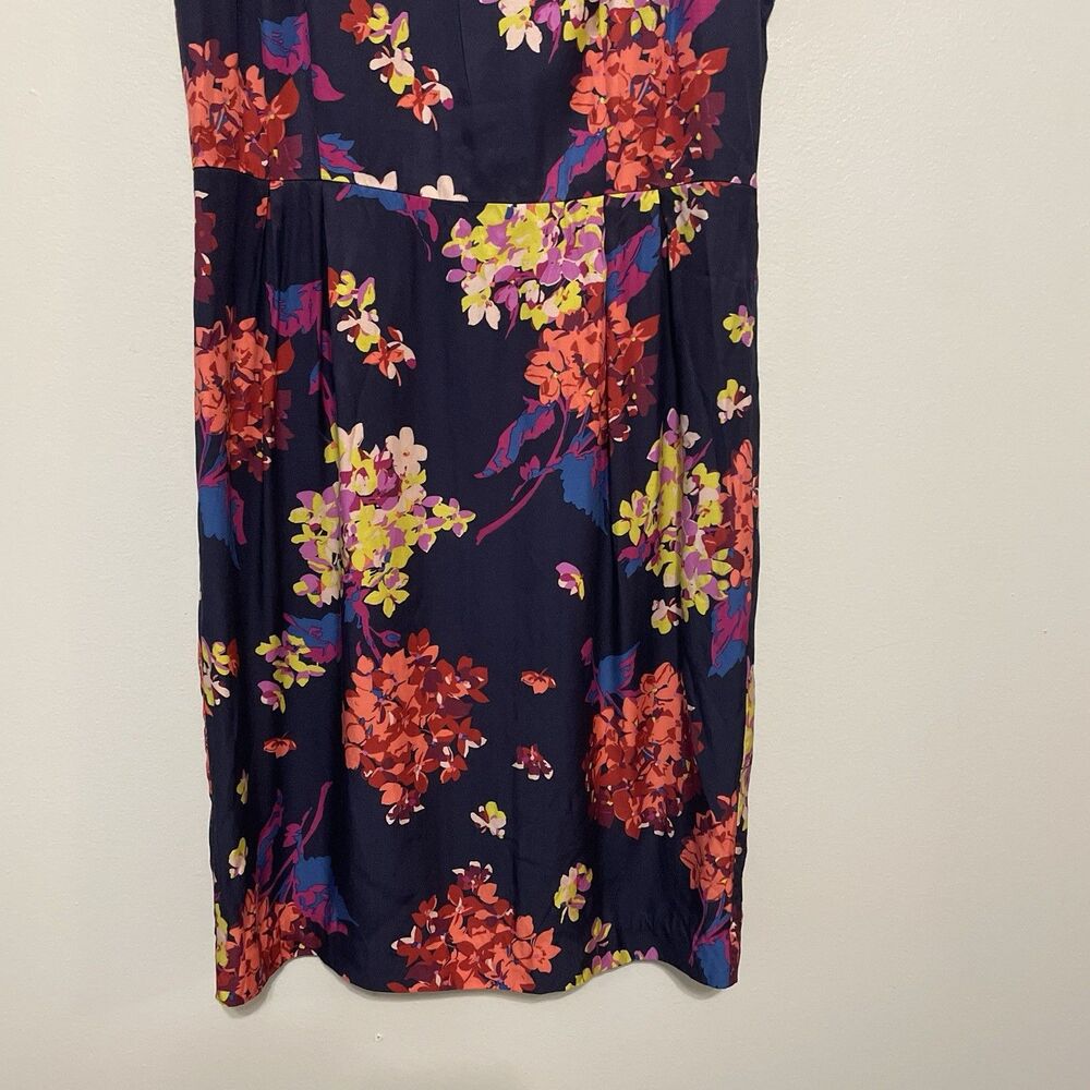 Boden Silk Blend Sheath Dress 6R Navy Blue Floral Collared Pleats Classy Preppy - Picture 3 of 15